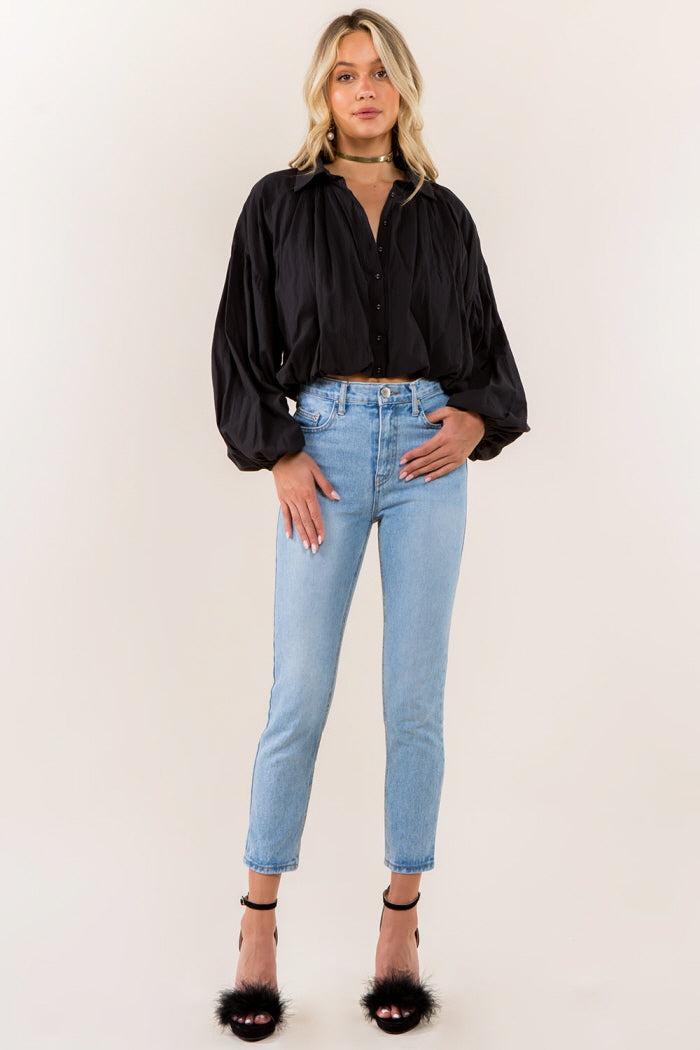 Balloon Sleeves Cropped Shirt