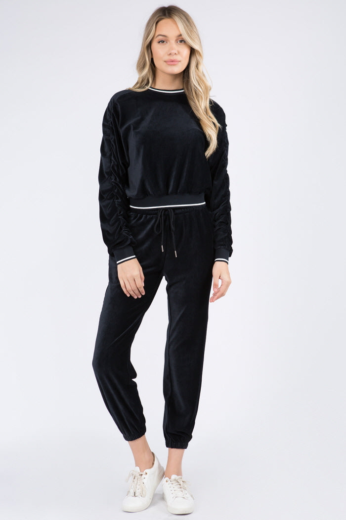 Soft Velour Shirring Detailed Top