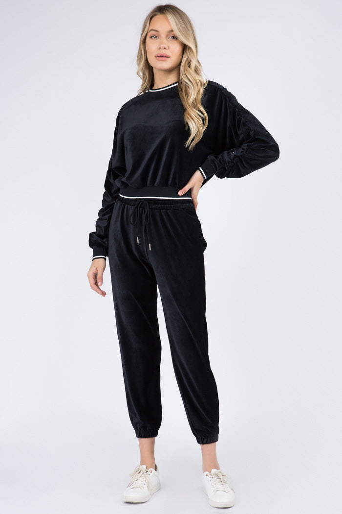 Soft Velour Shirring Detailed Top