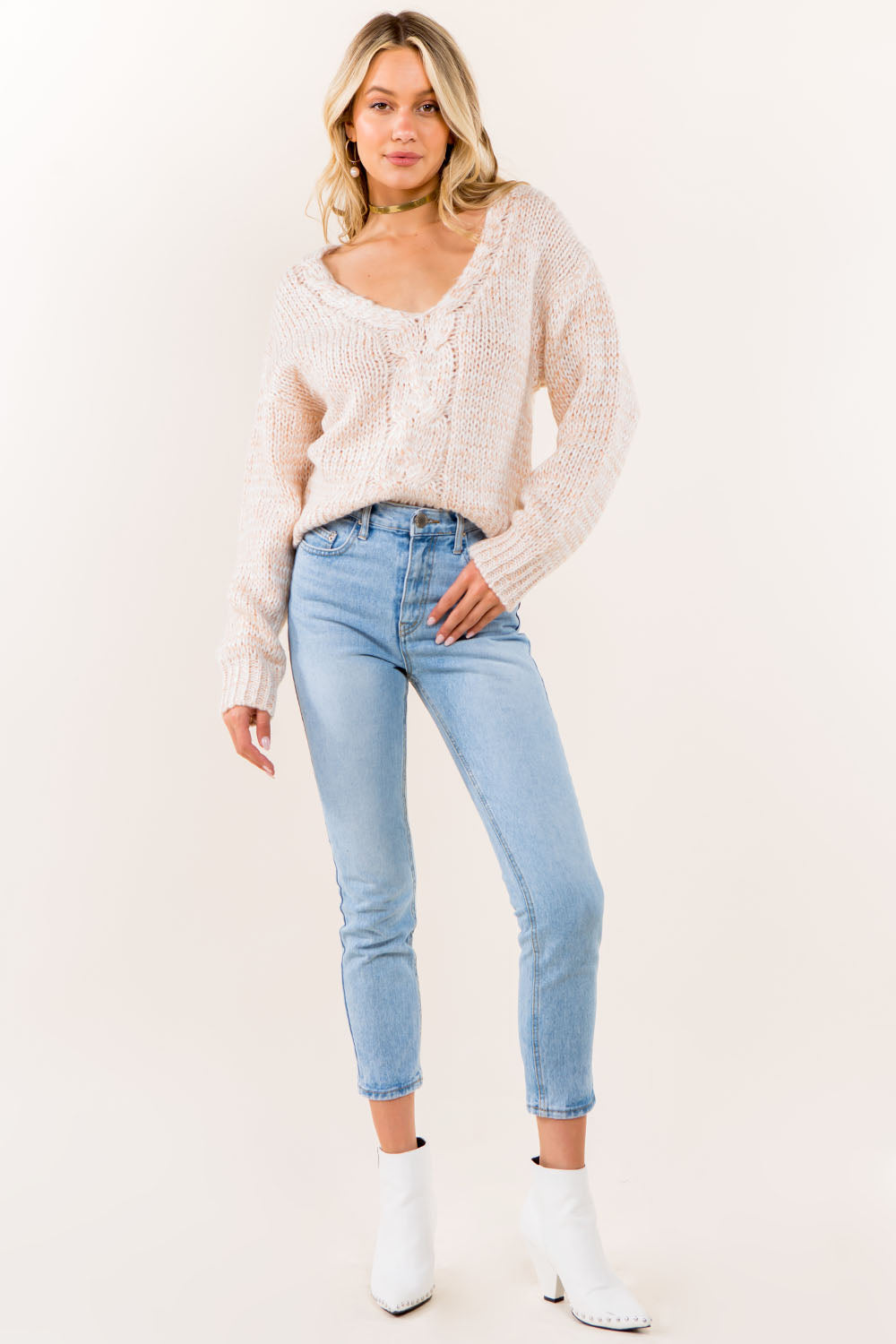 Twist Front Heather Pullover Sweater