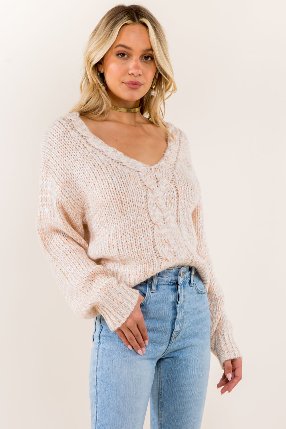 Twist Front Heather Pullover Sweater