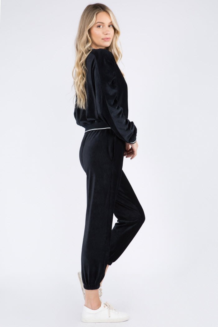 Soft Velour Shirring Detailed Top