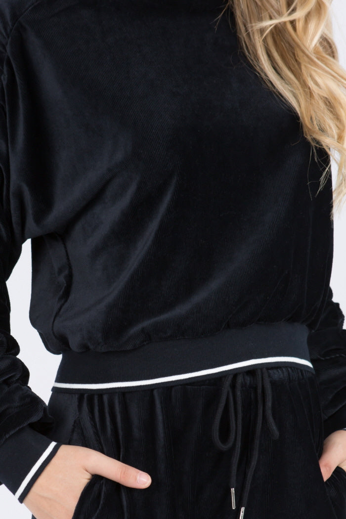 Soft Velour Shirring Detailed Top