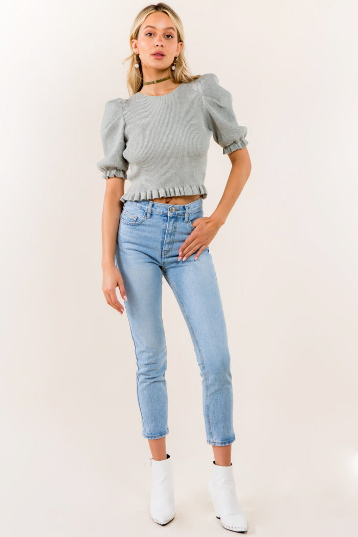 Tie Back Detail Balloon Sleeves Sweater
