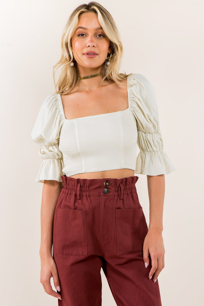 Smocking Bodice Ruffle Sleeves Blouse