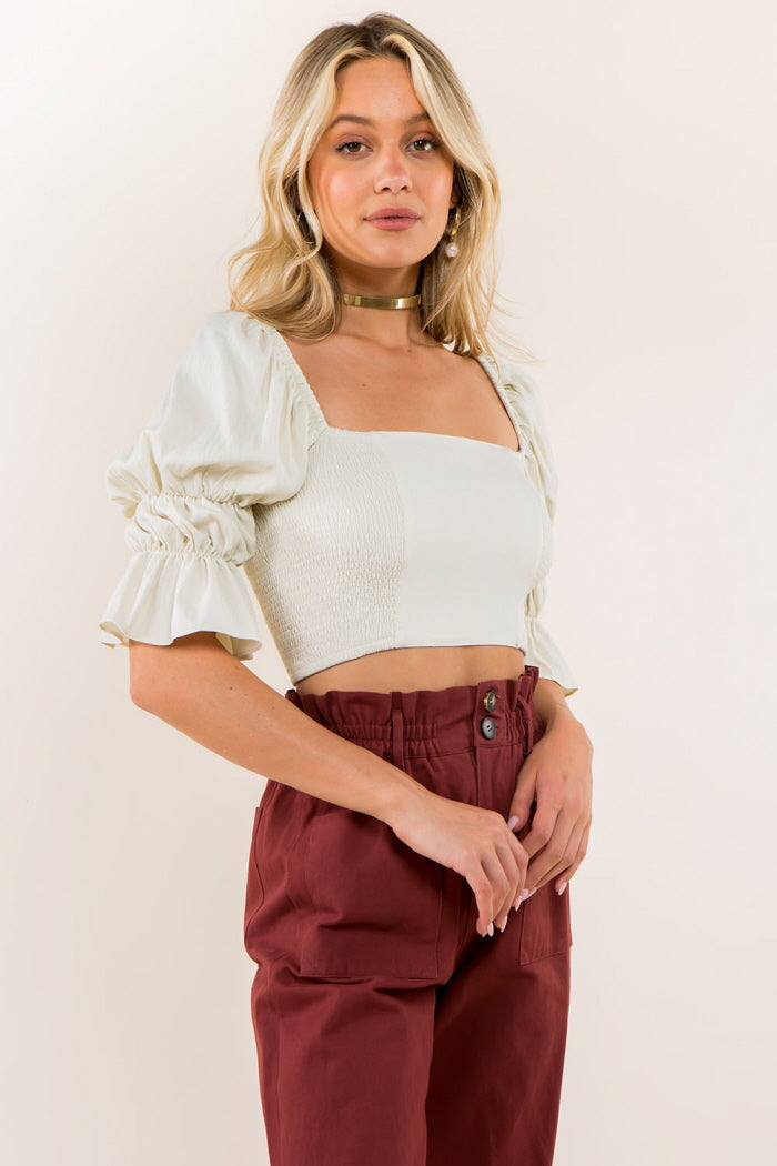 Smocking Bodice Ruffle Sleeves Blouse