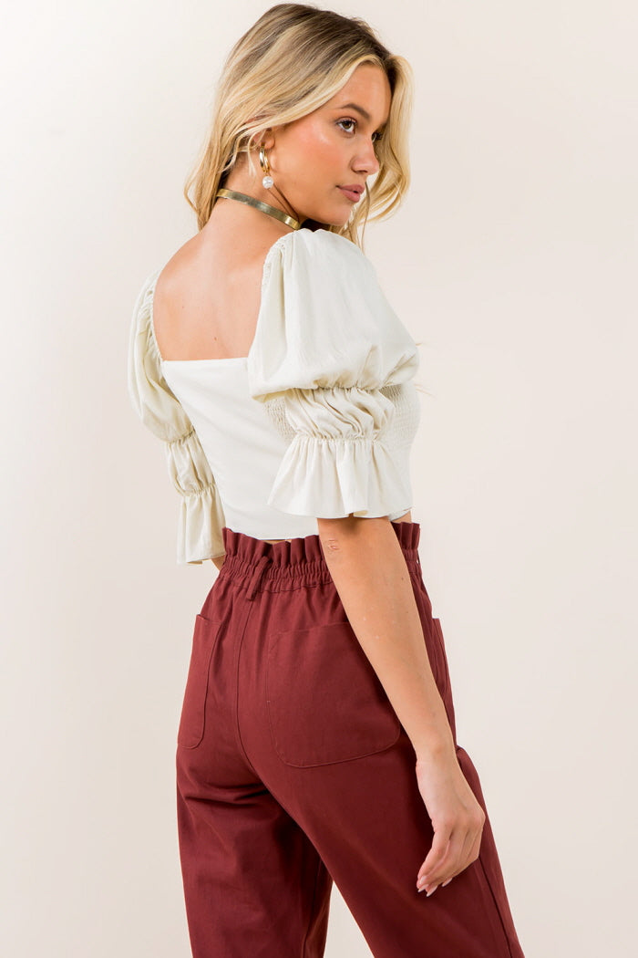Smocking Bodice Ruffle Sleeves Blouse