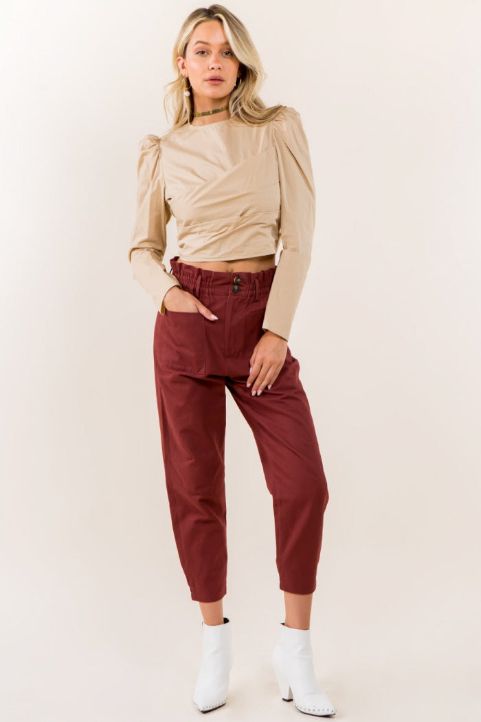 Pleat Front Tie Back Blouse