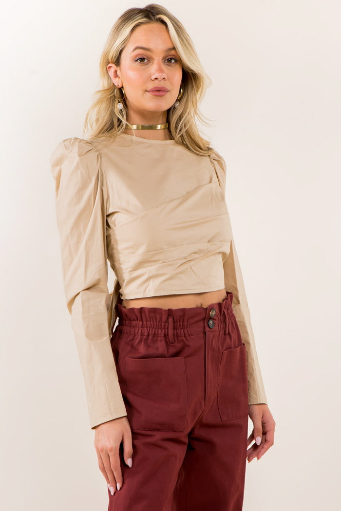 Pleat Front Tie Back Blouse