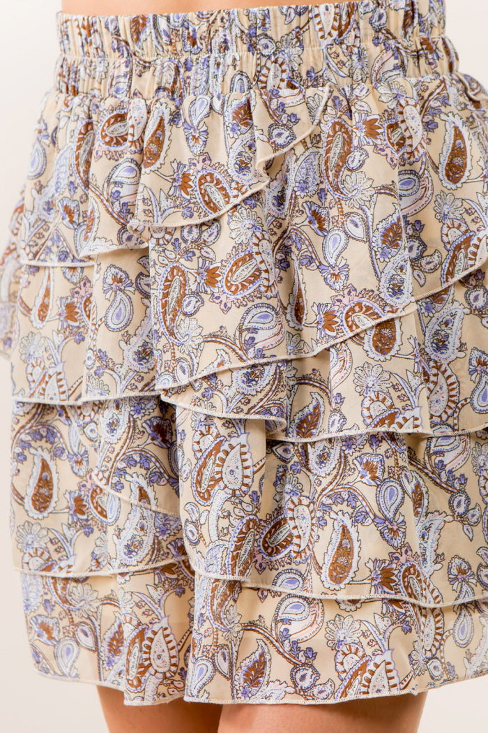 Ruffle Tiered Bandana Print Skirt