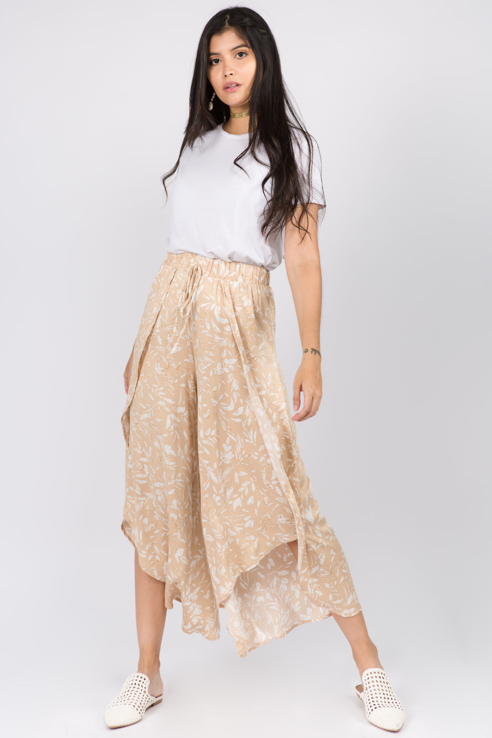 Leaf Print Overlay Pants - Whiteroom+Cactus