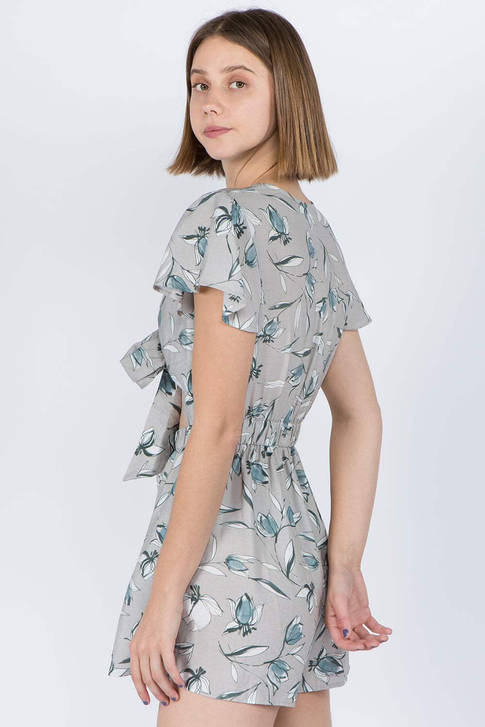 Grey Floral Tie Bust Romper - Whiteroom+Cactus