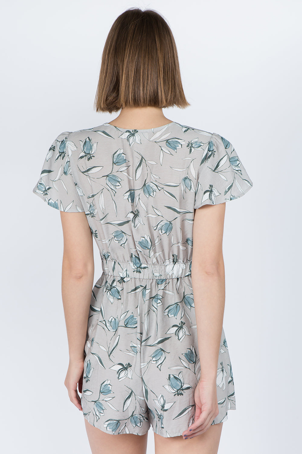 Grey Floral Tie Bust Romper - Whiteroom+Cactus