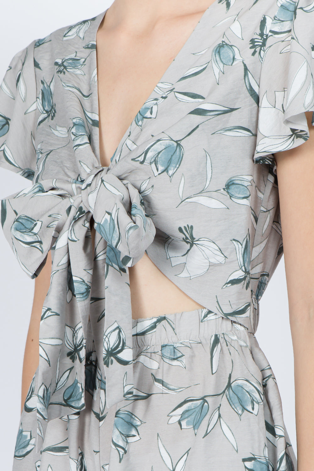 Grey Floral Tie Bust Romper - Whiteroom+Cactus