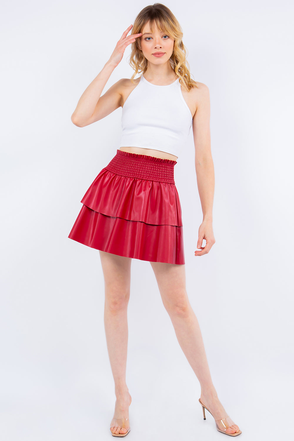 PU Leather Smocking Skirt