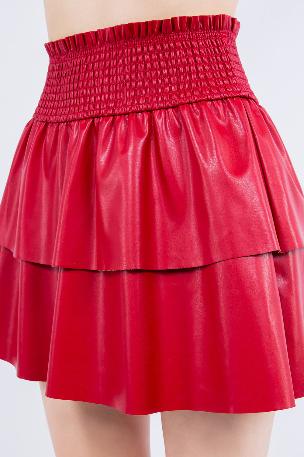 PU Leather Smocking Skirt