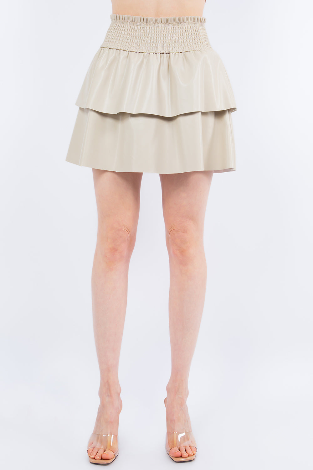 PU Leather Smocking Skirt