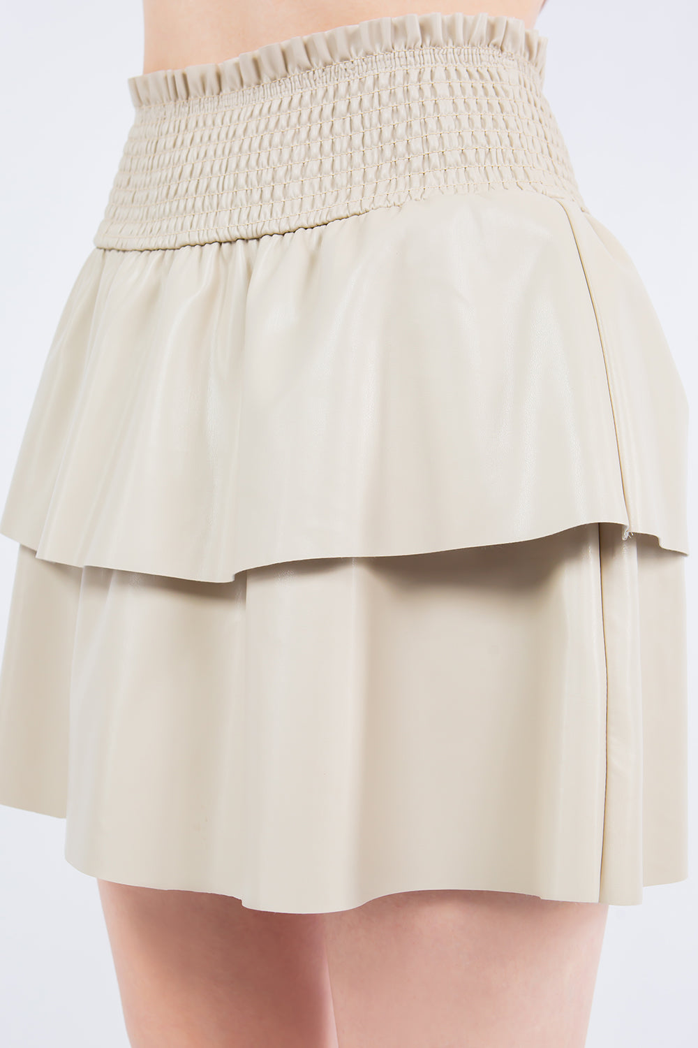 PU Leather Smocking Skirt