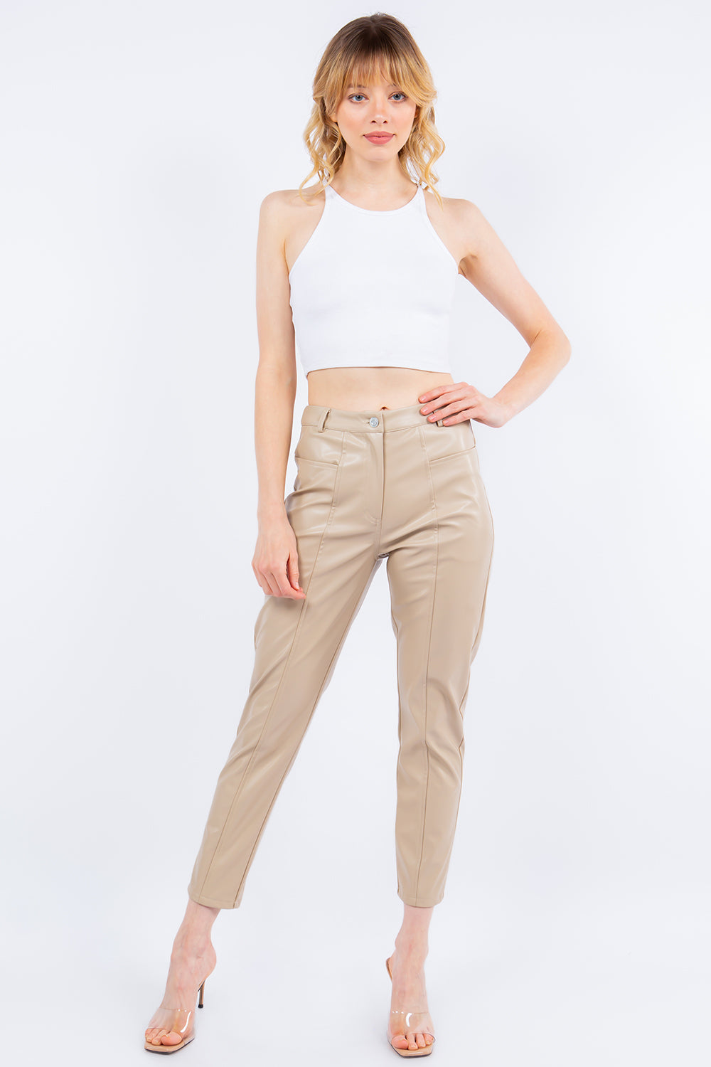 PU Leather Cropped Pants