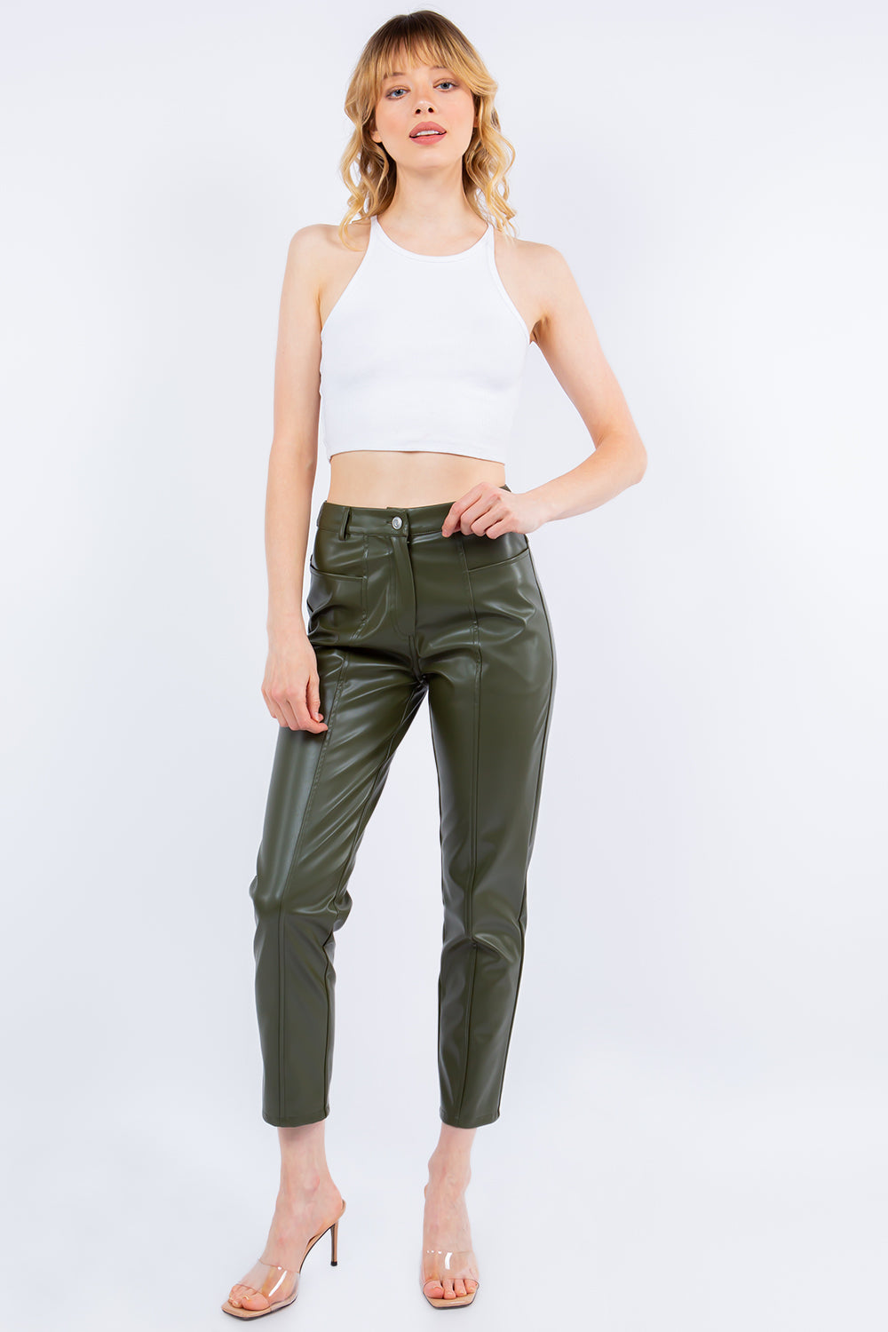 PU Leather Cropped Pants