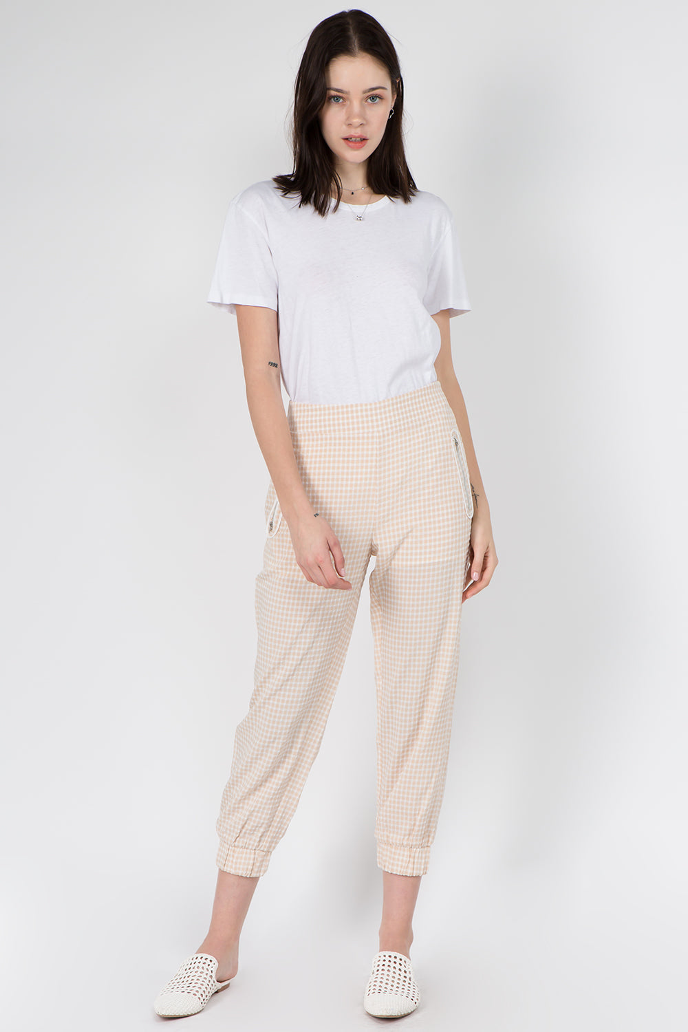 Gingham Zip Detail Joggers - Whiteroom+Cactus