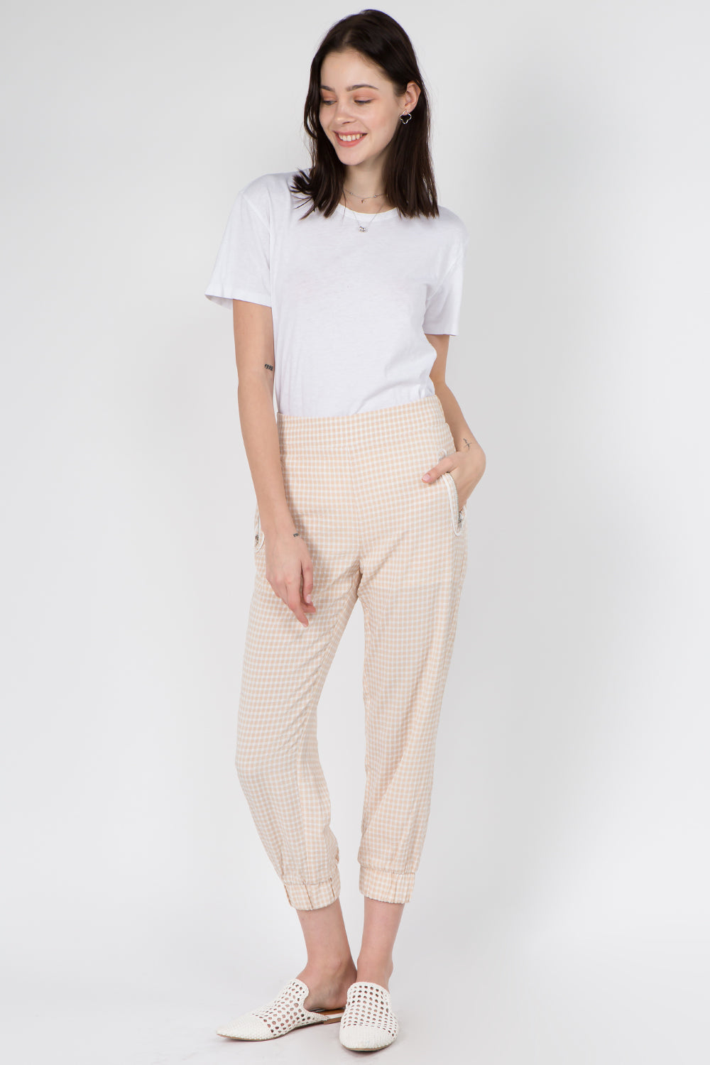 Gingham Zip Detail Joggers - Whiteroom+Cactus
