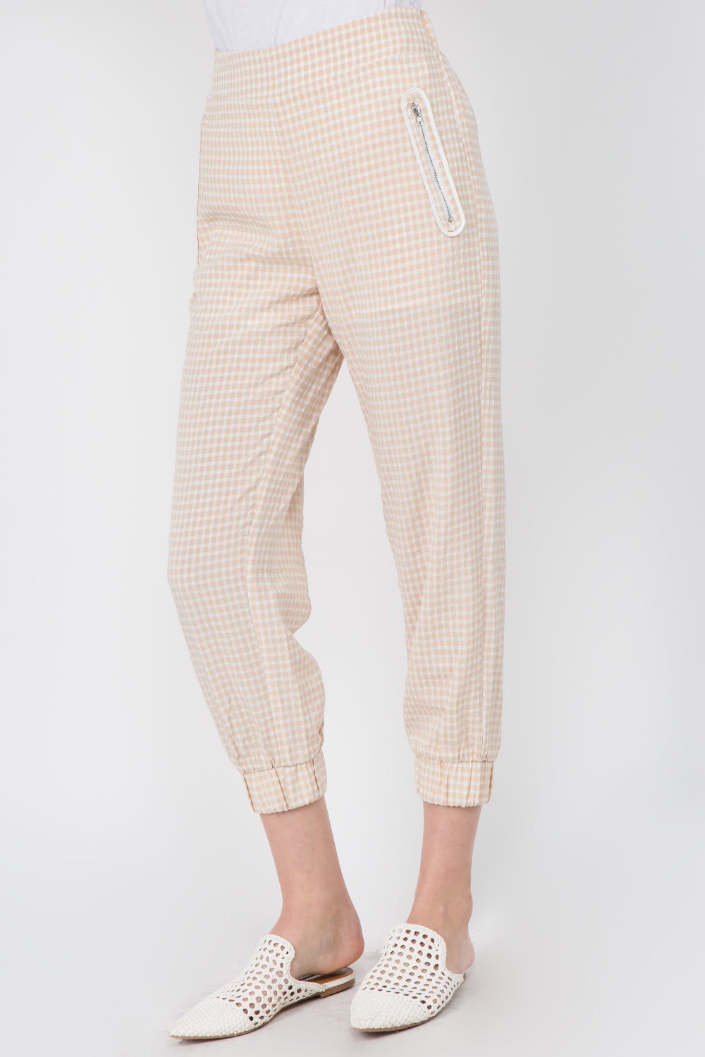 Gingham Zip Detail Joggers - Whiteroom+Cactus