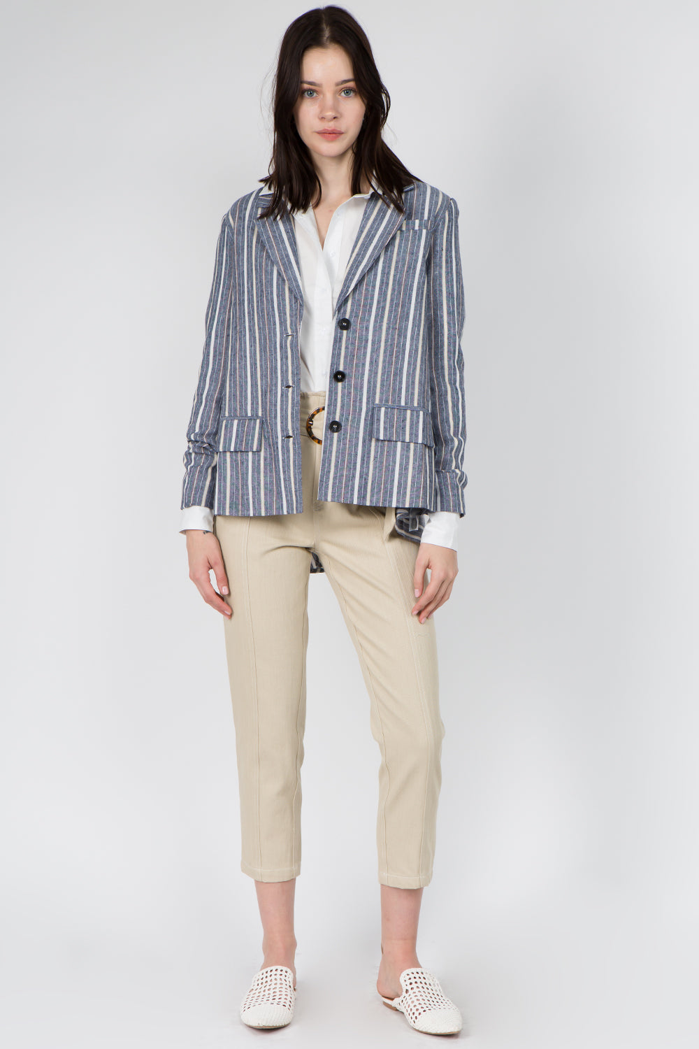Linen Stripe Back Pleat Blazer - Whiteroom+Cactus