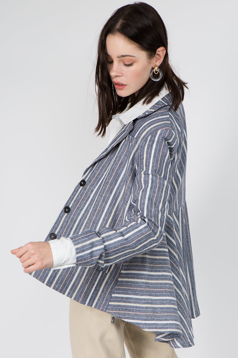 Linen Stripe Back Pleat Blazer - Whiteroom+Cactus
