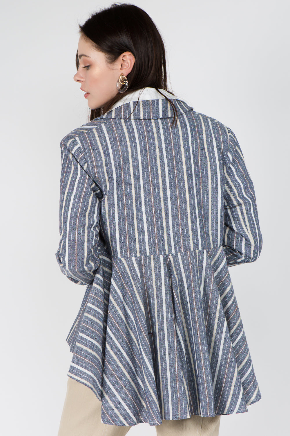 Linen Stripe Back Pleat Blazer - Whiteroom+Cactus
