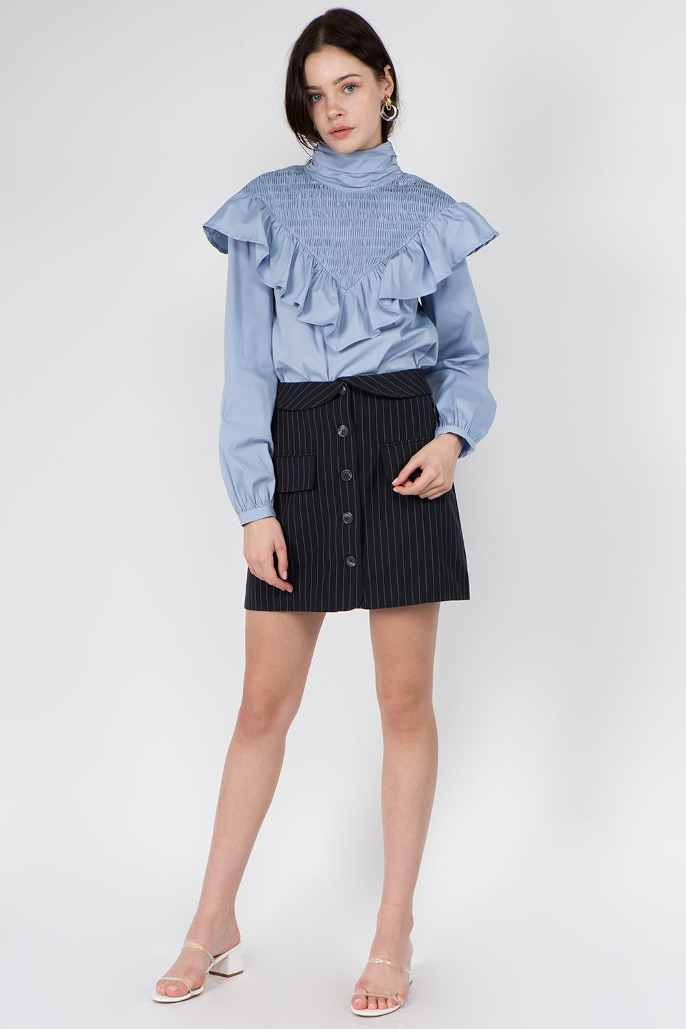 Pinstripe Button Skirt - Whiteroom+Cactus