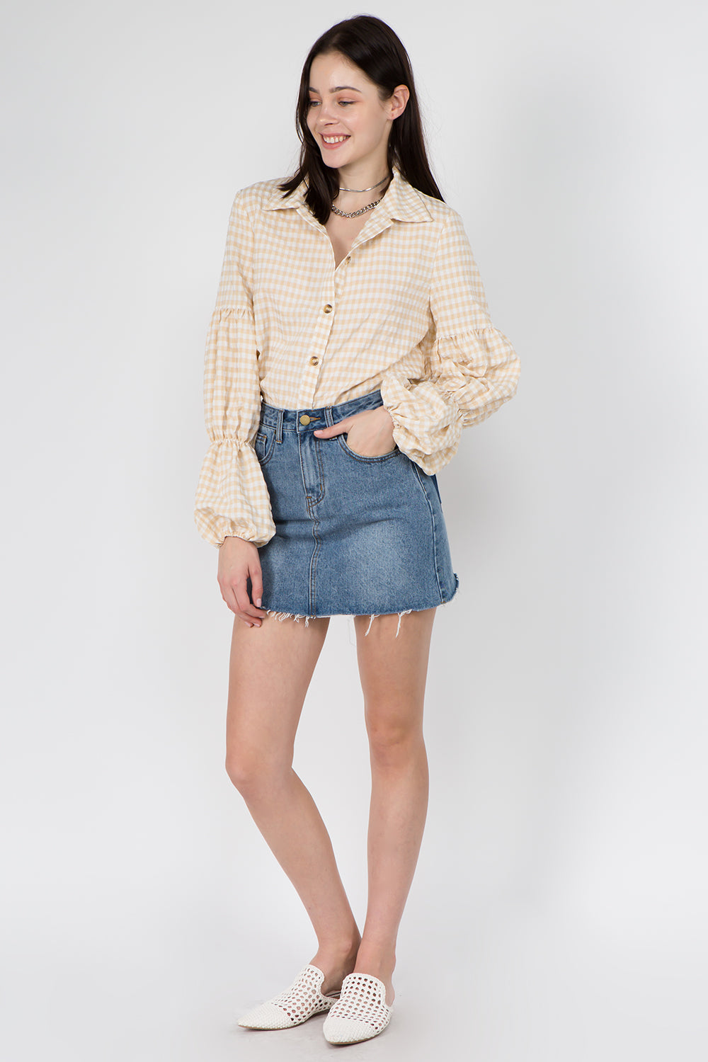 Gingham Double Elastic Shirt - Whiteroom+Cactus
