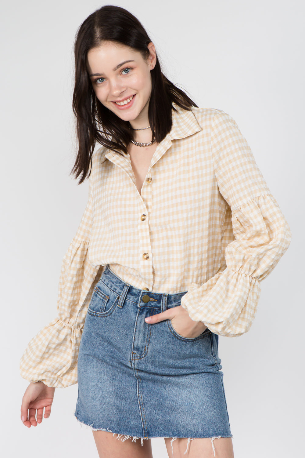 Gingham Double Elastic Shirt - Whiteroom+Cactus