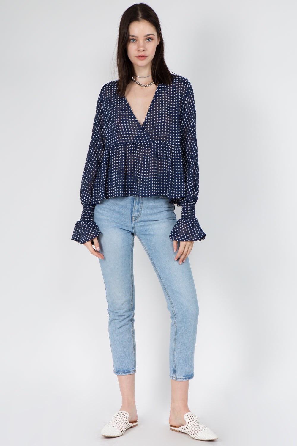 Textured Fabric Smocked Sleeves Blouse - Whiteroom+Cactus