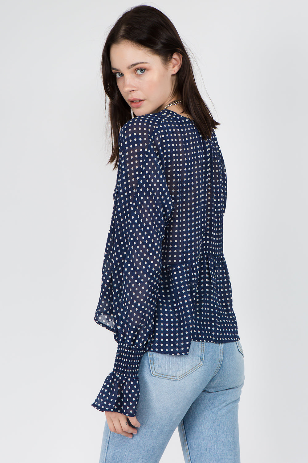 Textured Fabric Smocked Sleeves Blouse - Whiteroom+Cactus