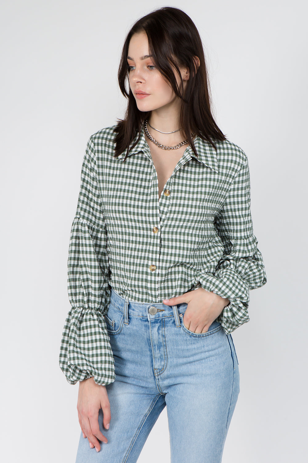 Gingham Double Elastic Shirt - Whiteroom+Cactus