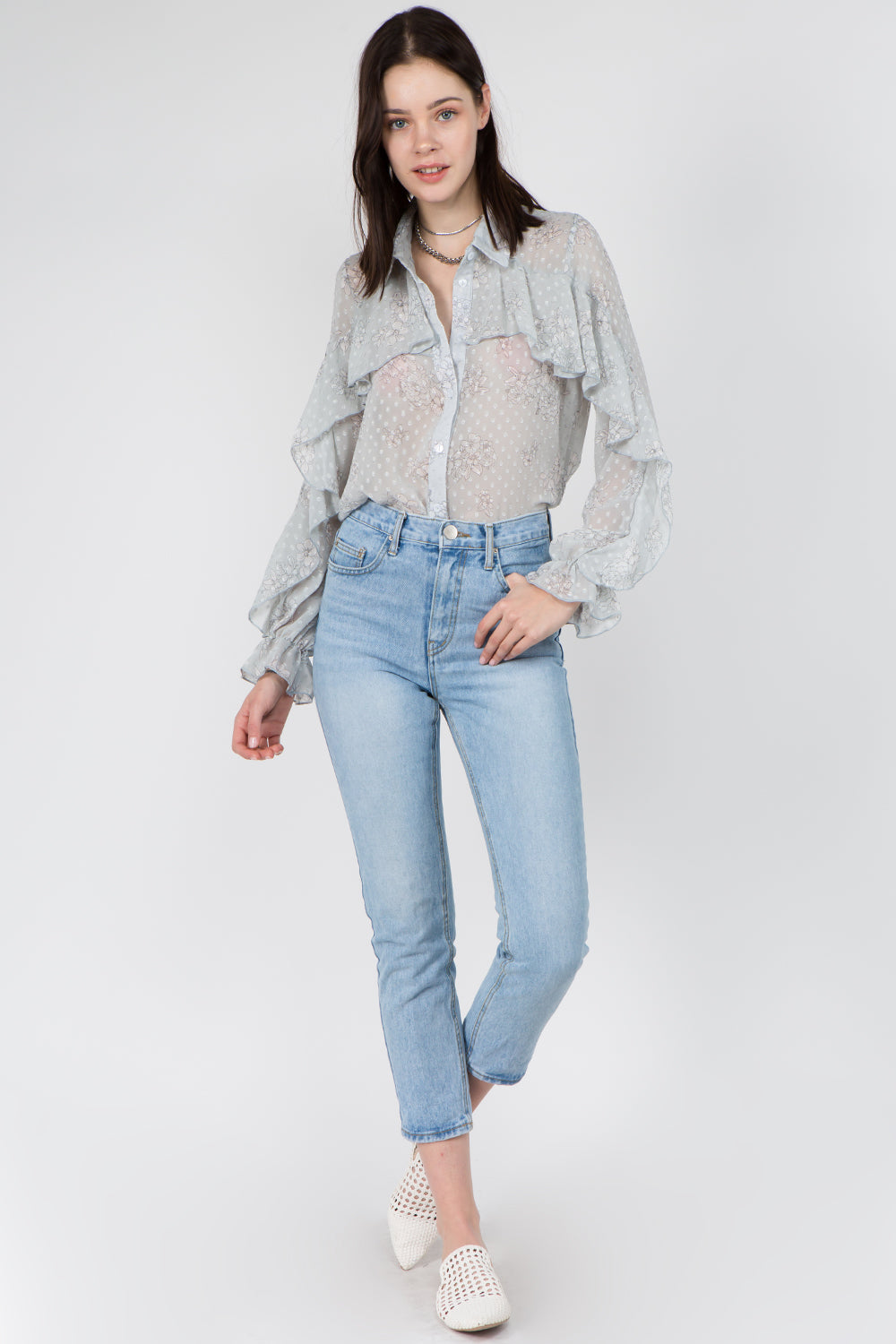 Ruffle Sleeves Floral Shirt - Whiteroom+Cactus