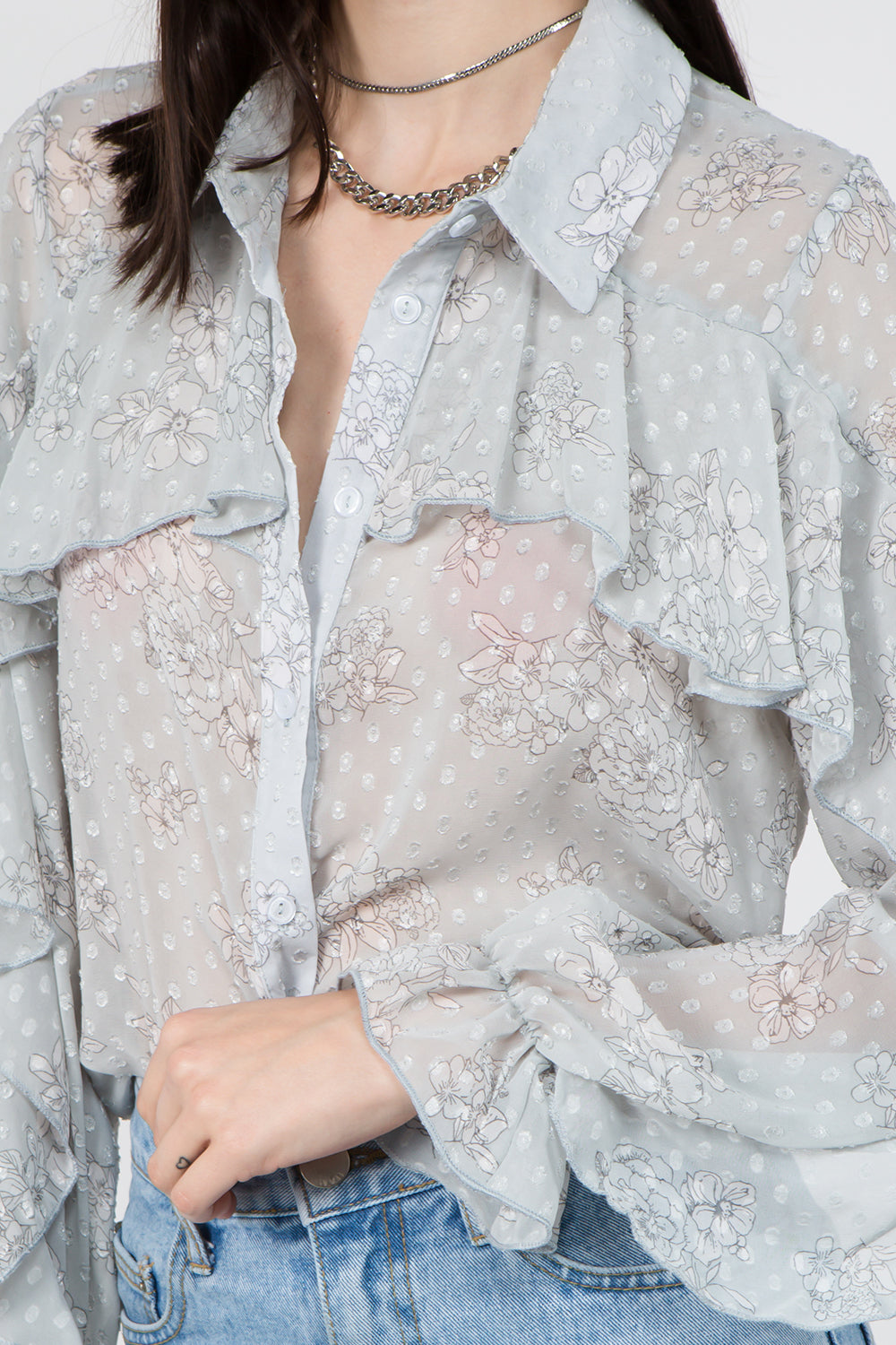 Ruffle Sleeves Floral Shirt - Whiteroom+Cactus