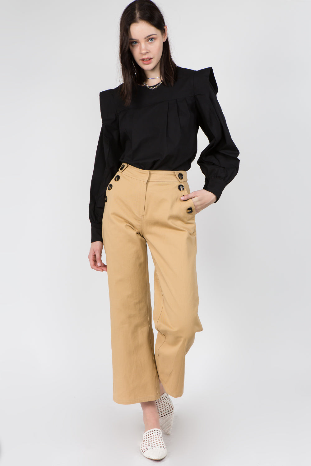 Button Detailed Culotte Pants - Whiteroom+Cactus
