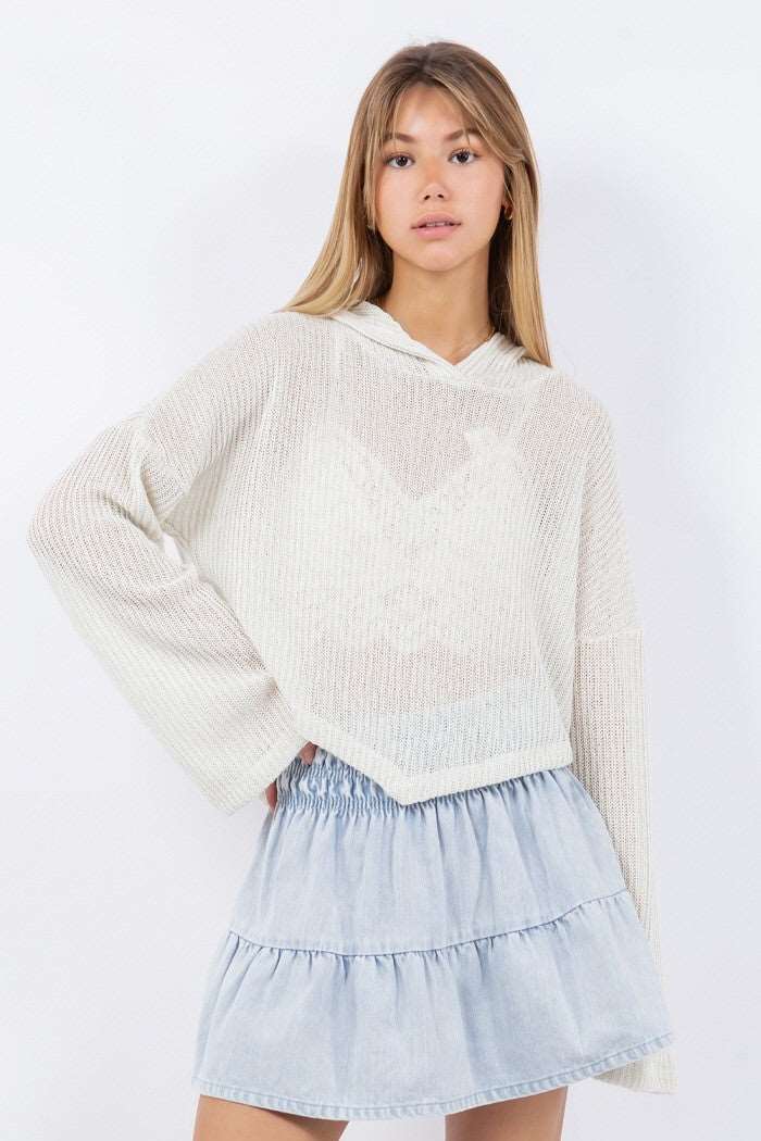 Coverup Pullover with Hoodie Top Ivory