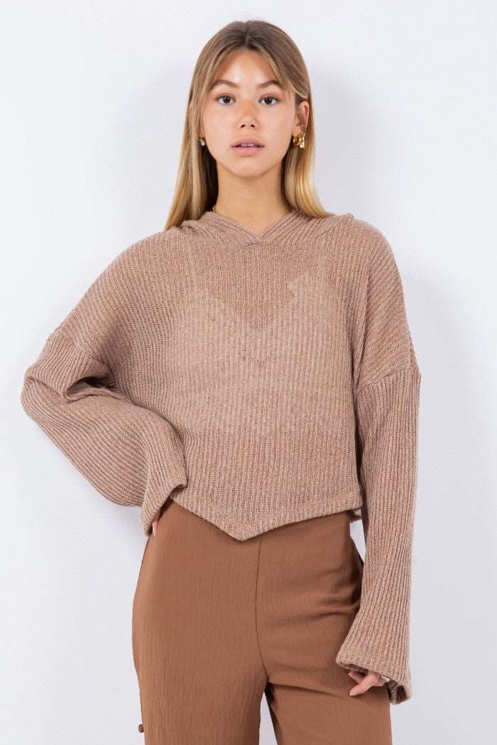 Coverup Pullover with Hoodie Top Mocha