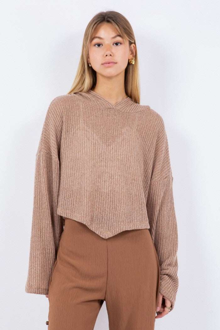 Coverup Pullover with Hoodie Top Mocha