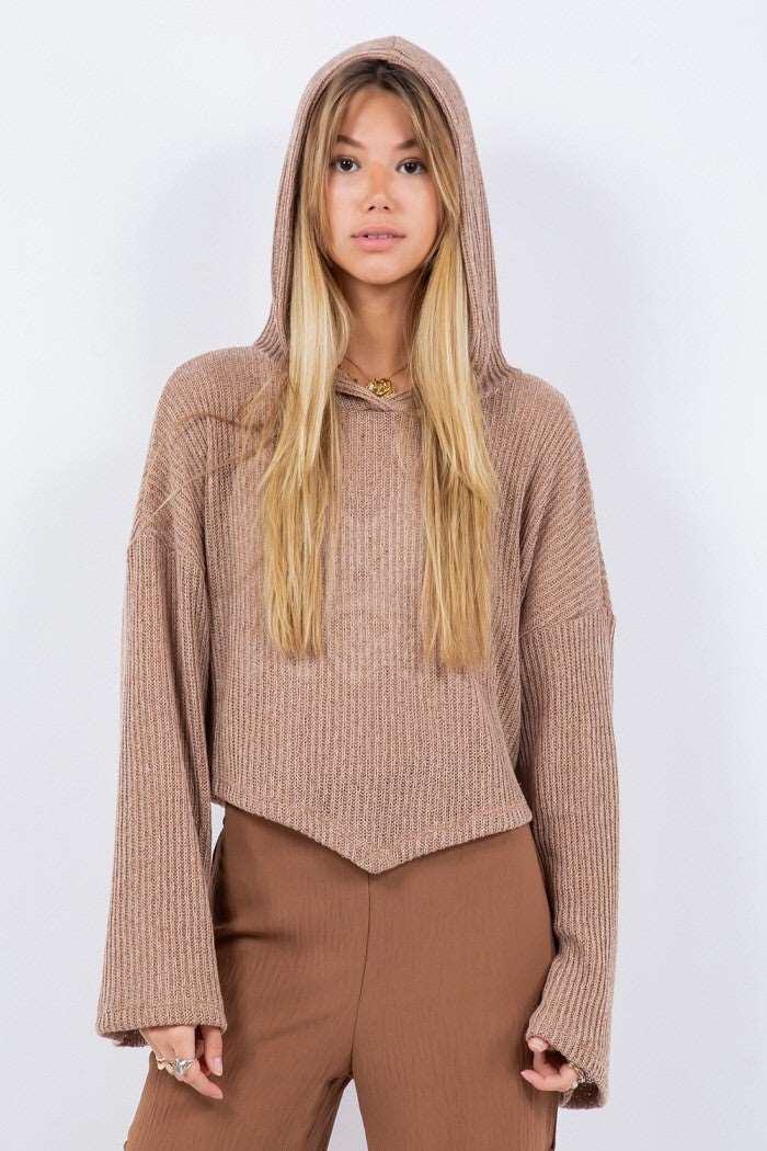 Coverup Pullover with Hoodie Top Mocha