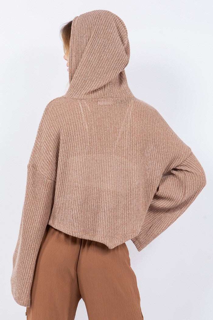 Coverup Pullover with Hoodie Top Mocha