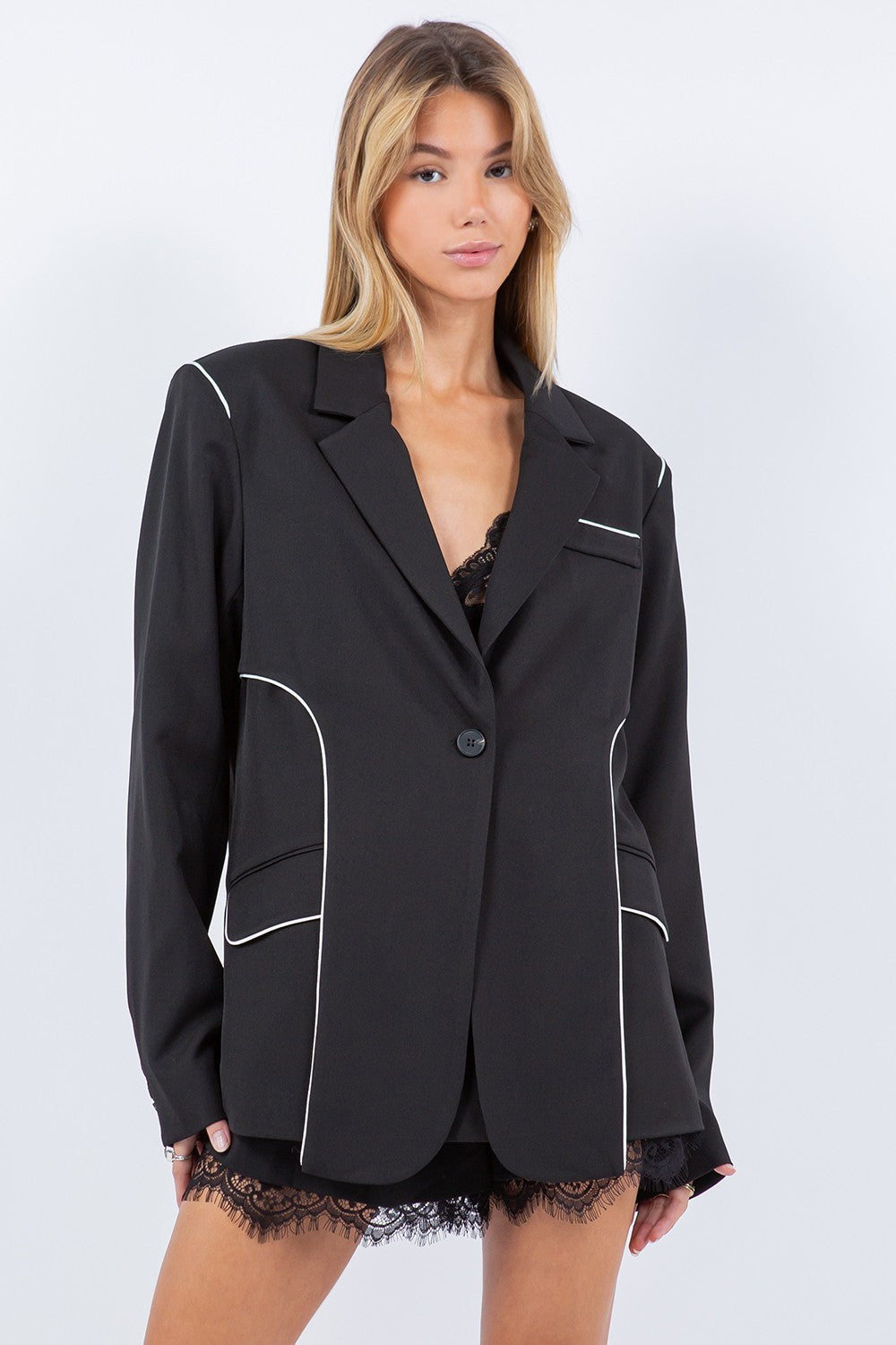 PIPING DETAIL DOUBLE LAYER BLAZER