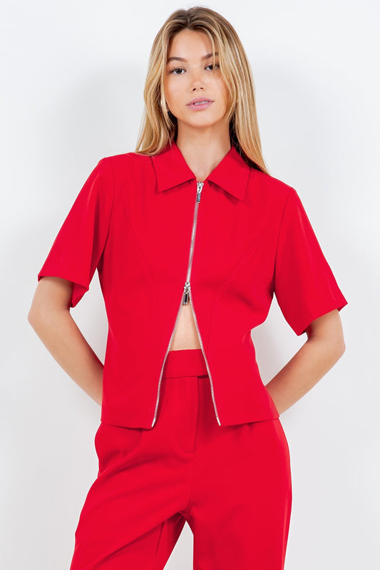 TWO WAY ZIPPER TOP - RED