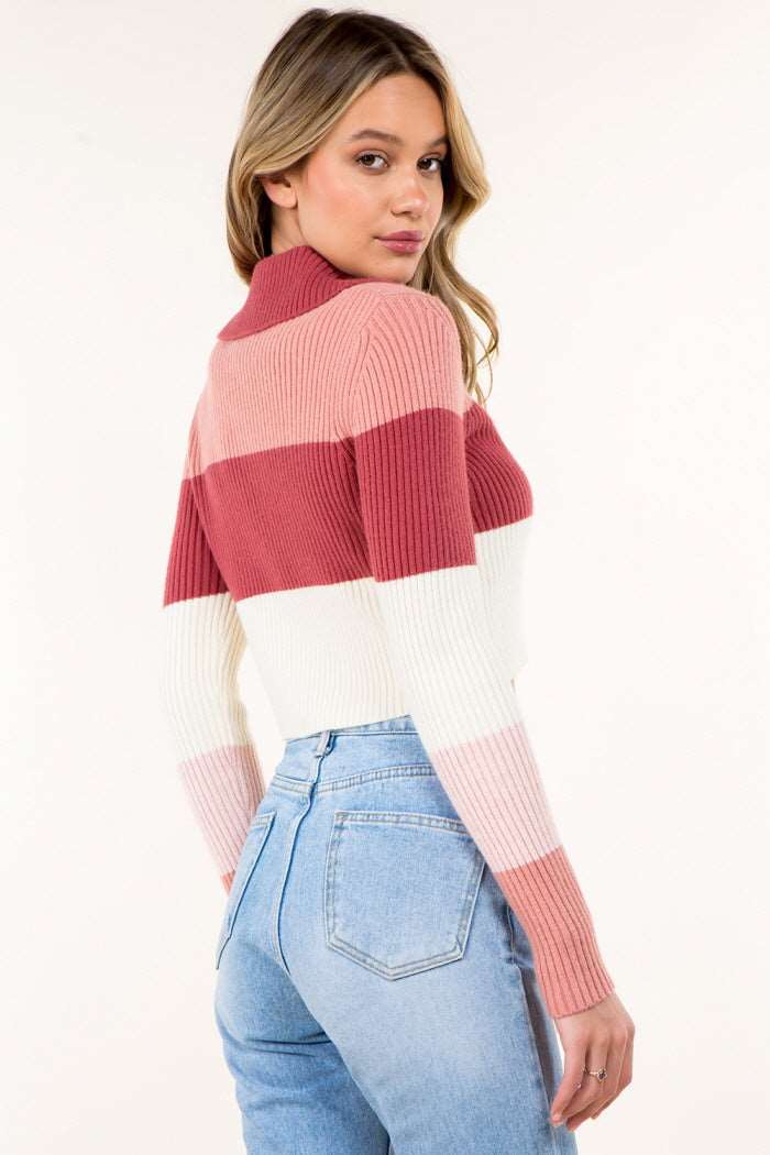 Color Block Button Down Knitted Cardigan