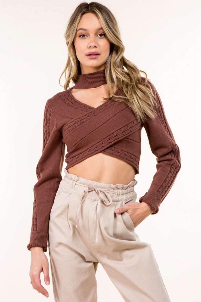 Cross Front Turtle Neck Sweater
