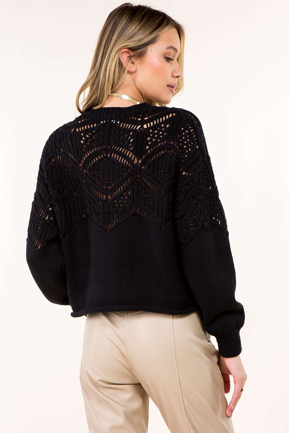 Crochet Knit Detail Pullover Sweater