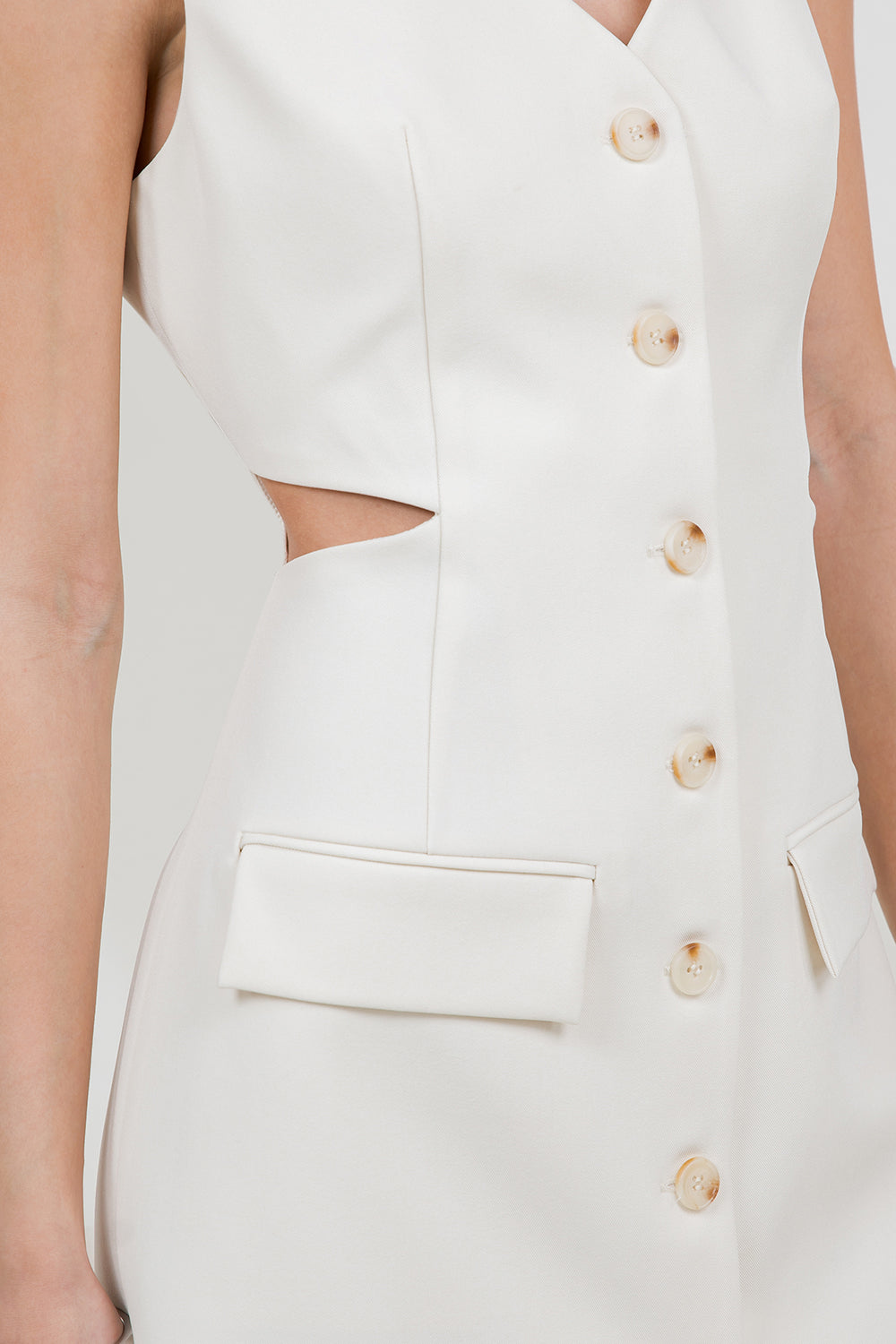 SIDE CUT OUT STRUCTURED WOVEN DRESS - EGGSHELL